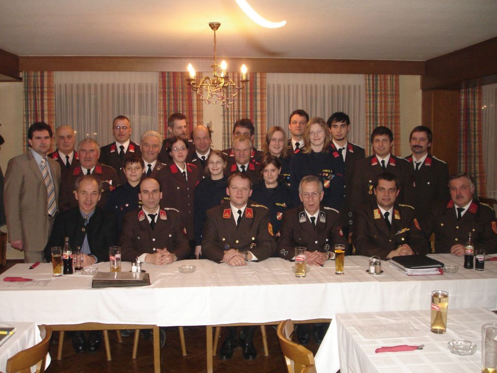 1. Reihe v.l.n.r: Vizebürgermeister Rudolf Teix, Kommandant-Stellvertreter Johann Rath, Kommandant Mario Pfeiffer, Verwalter Franz Köberl, Abschnittskommandant-Stellvertreter Georg Schröder, Ehrenhauptbrandinspektor Josef Hössinger,
2. Reihe v.l.n.r: Gemeinderat Gerhard Schabschneider, Ehrenhauptbrandinspektor Franz Steinberger, Daniel Weidinger, Ehrenverwalter Franz Bürgmayr, Iris Rath, Muhr Josef, Tamara Marktl, Leopold Feyertag, Jennifer Weidinger, Michael Fußthaler, Sonja Marktl, Gernot Koller, Christian Diesmayr
3. Reihe v.l.n.r: Franz Zwedorn, Josef Zwedorn, Erich Marktl, Herbert Diesmayr, Christian Pfeiffer, Alexander Rath